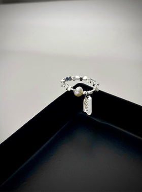 不规则金属碎银子珍珠戒指女小众复古个性简约百搭气质指环戒子