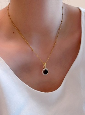 轻奢小众镶钻天然石项链女时尚高级感气质虎眼石锁骨链颈链配饰品