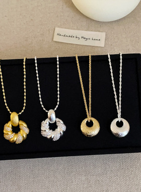 古法精致麻花锆石面包吊坠项链女