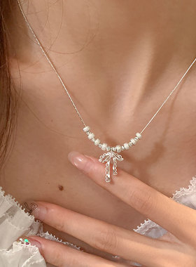芭蕾风蕾丝飘带蝴蝶结碎银项链女甜美气质时尚潮流百搭颈链锁骨链
