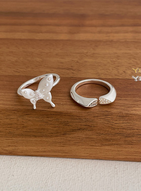 镶嵌珍珠蝴蝶戒指女生潮酷轻奢高