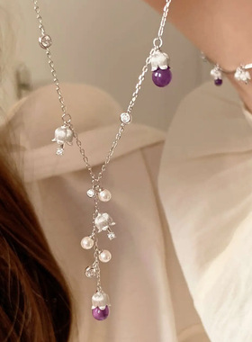 高级感水晶珍珠铃兰花流苏项链女简约个性精致时尚潮流颈链锁骨链