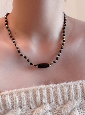 美拉德虎眼石串珠项链女时尚简约复古小众个性百搭简约锁骨链颈链
