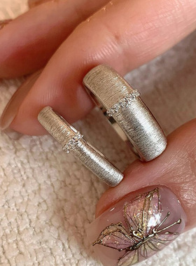 韩国小众拉丝金属微镶锆石戒指女