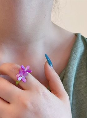 紫罗兰花朵戒指女生春天小众设计