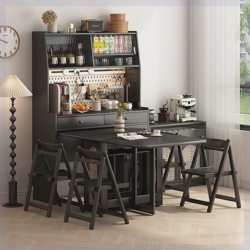 美式复古餐边柜连餐桌1米2一体客厅靠墙实木中古收纳高柜带洞洞板