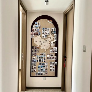 毛毡板照片墙软木板拱门造型墙贴告示板自粘不伤墙拍立得主题氛围背景墙过道旅游纪念免打孔留言板定制挂相片