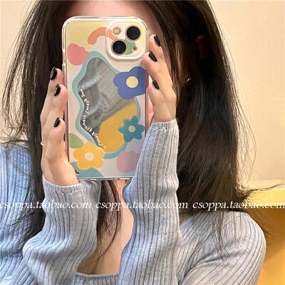 苹果iphone镜面软硅胶早春花朵补妆镜