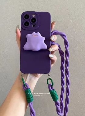 卡通软萌紫色怪兽支架适用OPPOreno12手机壳k5k3背带Findx7高级感k11x爆款reno2z/4se创意k10A9软硅胶R15女潮