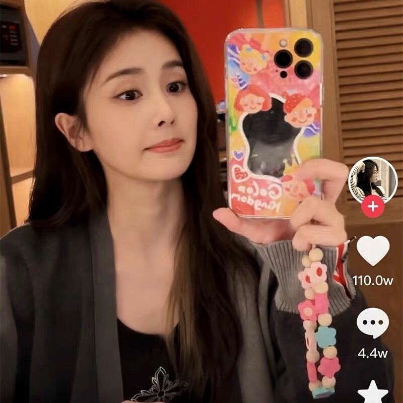 白鹿易梦玲同款卡通涂鸦镜面适用iphone13手机壳苹果11日韩12promax补妆镜Xsmax全包se3挂链XR女款mini保护套,3C数码配件,手机保护套/壳,淘宝优惠券,粉丝福利购,淘宝优惠卷