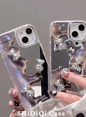 不规则水银立体小熊镜面适用三星A53手机壳note10+新款S23ultra小众A71a32防摔S9日韩note8高级s20fe卡通p套