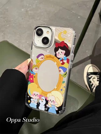 公主魔镜小矮人镜面适用OPPOA2x手机壳findx6/x3pro超火reno10/7/5k卡通可爱A96a56s少女心r11r9s硬k10x外壳