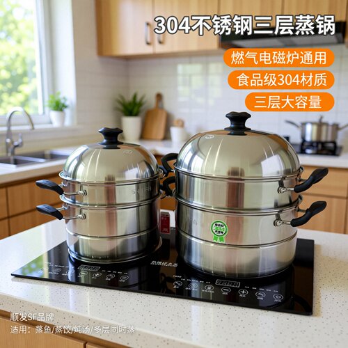 不锈钢蒸锅家用大号电磁炉燃气