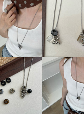 天然石钛钢葡萄串圆球项链