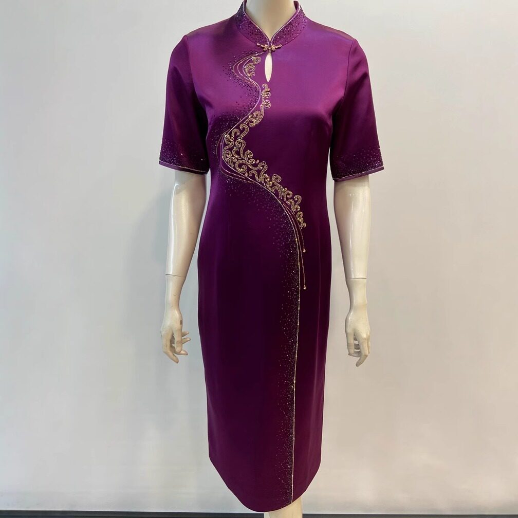 高端婚宴礼服新中式气质妈妈春夏装高贵醋酸缎改良连衣裙婚礼旗袍