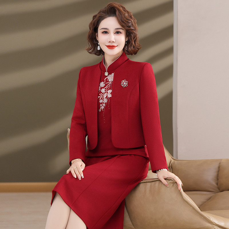 新中式连衣裙喜婆婆婚庆礼服两件套旗袍裙套装女显瘦春夏喜妈妈裙