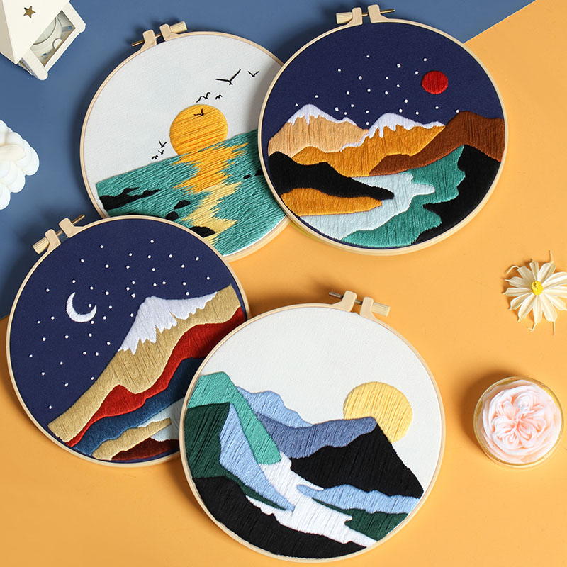 凤美美山水风景刺绣diy视频教学