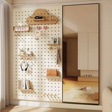 兔宝宝定制入户玄关洞洞板置物架穿衣镜子一体组合实木墙面收纳架