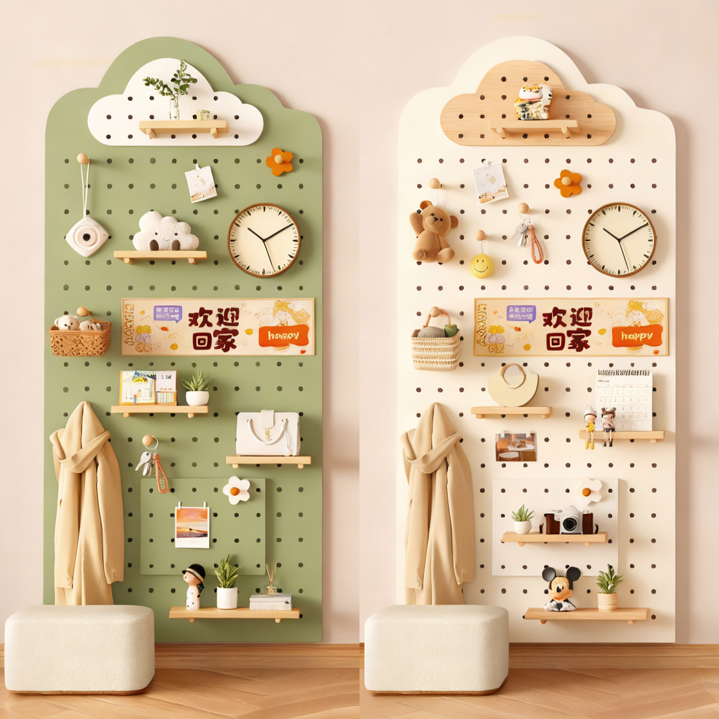 实木玄关洞洞板置物架定制墙上挂衣架桌面墙面收纳架整墙展示架