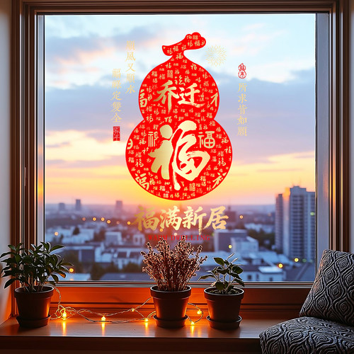 乔迁之喜装饰窗花福字玻璃静电贴新居布置窗贴搬家入宅仪式用品