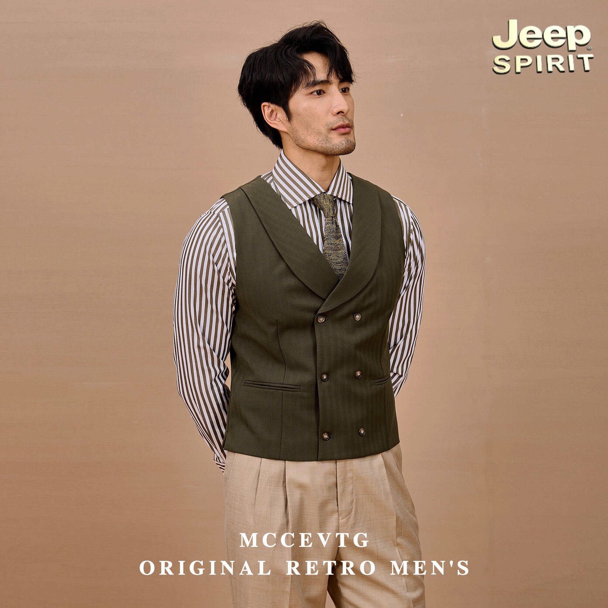 JEEP SPIRIT吉普绅士商务正装马甲双排扣青果领修身西装小马夹