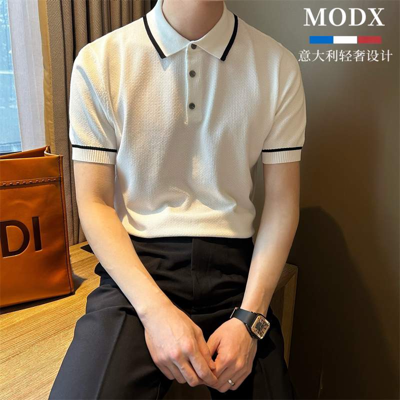 MODX意大利夏季短袖透气高级polo衫男款拼色小香风翻领针织上衣