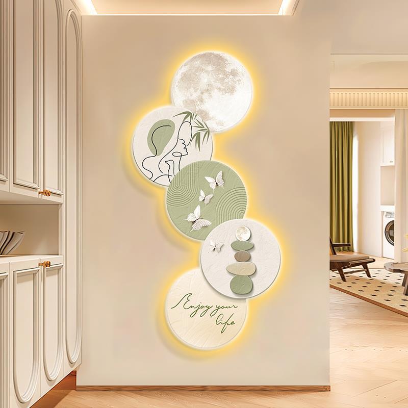 奶油风玄关装饰画高级感led发光灯画入户正对门墙画走廊过道壁画