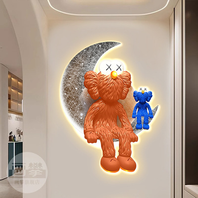 kaws发光装饰挂画潮流现代网红打卡区酒吧ktv理发店玄关墙面壁画