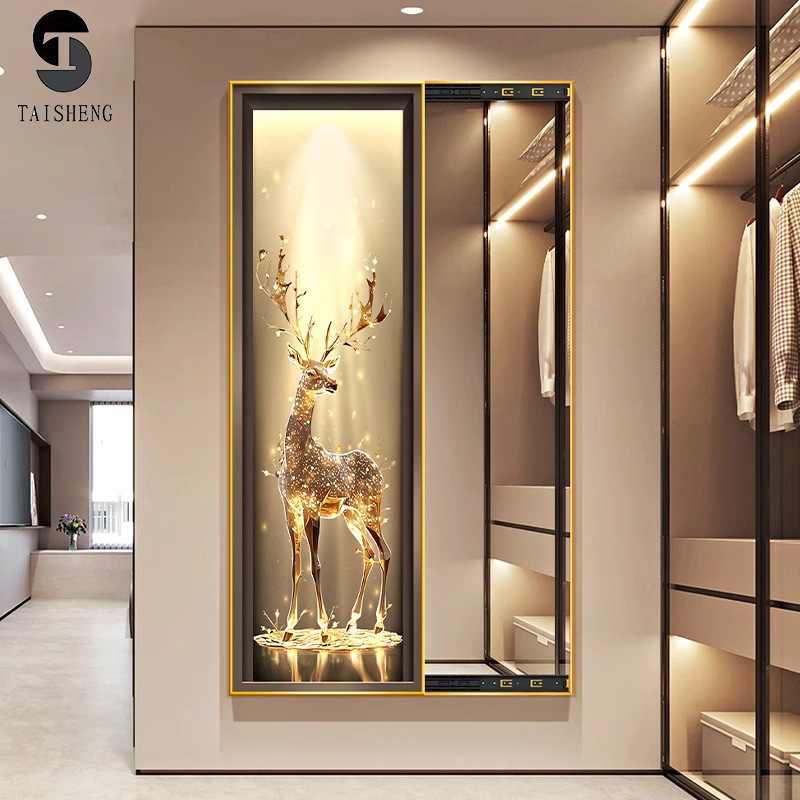 福鹿隐藏式全身镜装饰画可关闭推拉暗藏式穿衣镜子轻奢玄关挂画