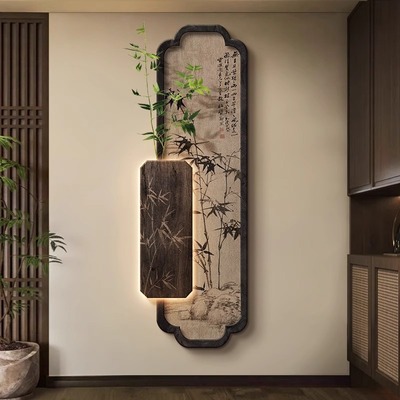 竹报平安宋代美学玄关装饰画入户门竹子画挂画中式走廊过道壁画灯