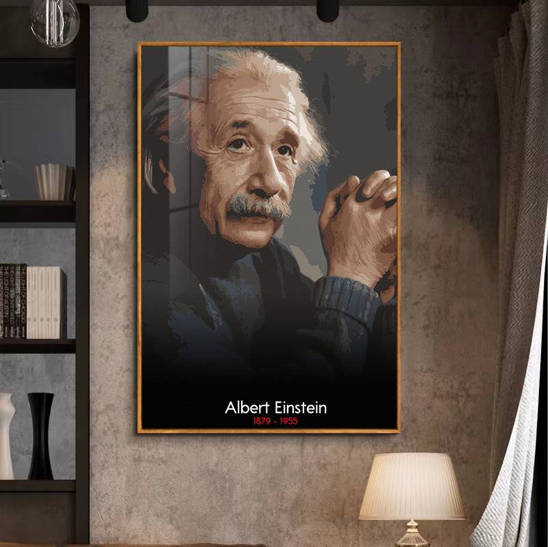 爱因斯坦挂画办公室学校培训机构世界名人科学家画像图书馆装饰画