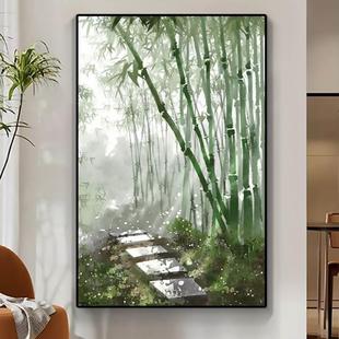 竹报平安竹子手绘油画客厅国风写意装 新中式 饰画玄关节节高升挂画