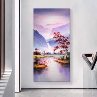 东墙挂画大芬村山水风景客厅装 入户玄关紫气东来新中式 饰手绘油画