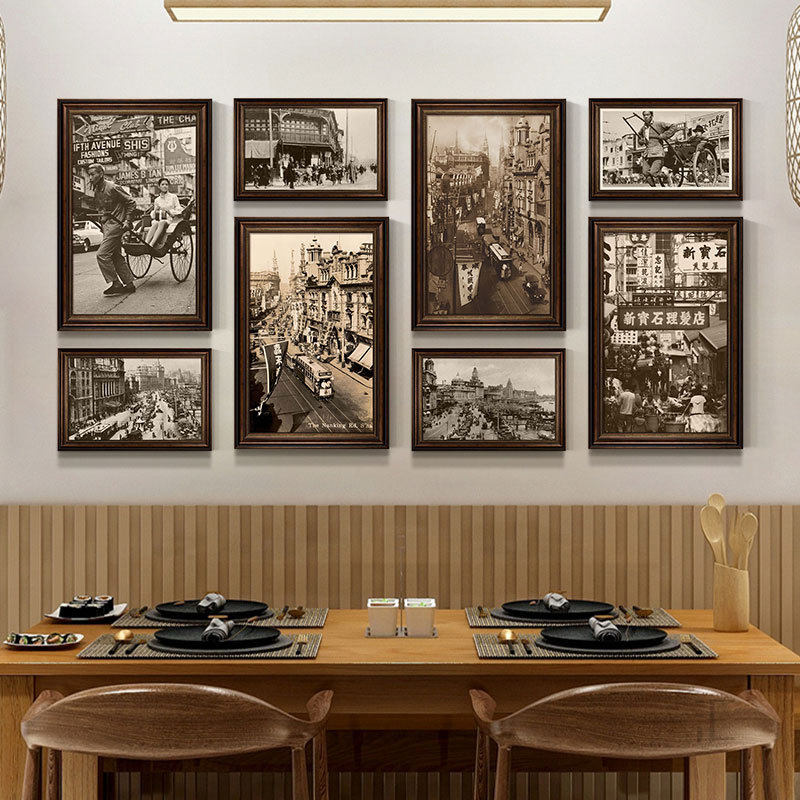 民国风装饰画复古建筑街景老照片海报画餐厅怀旧剧本杀老上海挂画