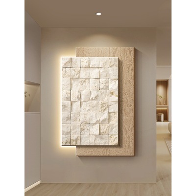 奶油风玄关装饰画高级感立体几何走廊过道挂画简约客厅发光壁灯画