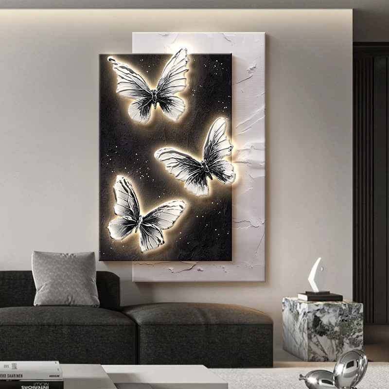 三层立体高档沙发背景墙装饰画发光壁灯玄关客厅餐厅走廊过道挂画