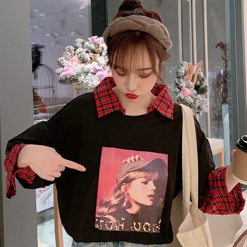 。假两件短袖T恤女2019夏季新款学生拼接宽松衬衫领上衣韩版打底在类目 女装/女士精品, T恤中 - 来自Buy2taobao.com提供专业的淘宝代购服务