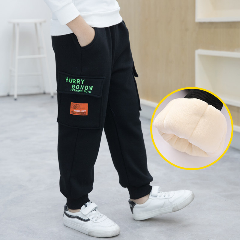 男童加绒裤子加厚工装裤外穿棉裤