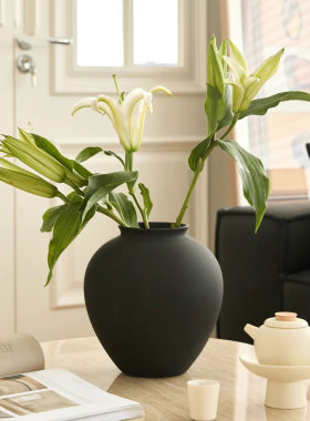 木工小舅 新中式陶瓷花瓶中古黑色轻奢插花摆件高级小众家居装饰
