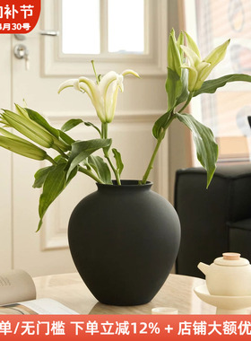 木工小舅 新中式陶瓷花瓶中古黑色轻奢插花摆件高级小众家居装饰