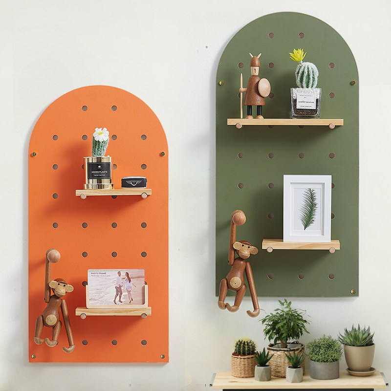 木工小舅 木质彩色扇形洞洞板墙上置物架 拱形弧形展示架装饰收纳