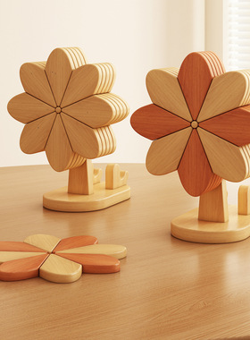 木工小舅 高级感隔热垫餐桌摆件 创意风车锅垫实木防烫折叠杯碗垫