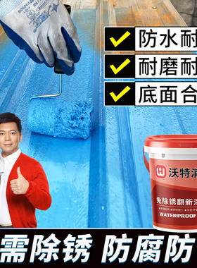 沃特浦彩钢瓦翻新蓝色专用漆门铁锈转化油漆护栏免打磨防腐防锈漆