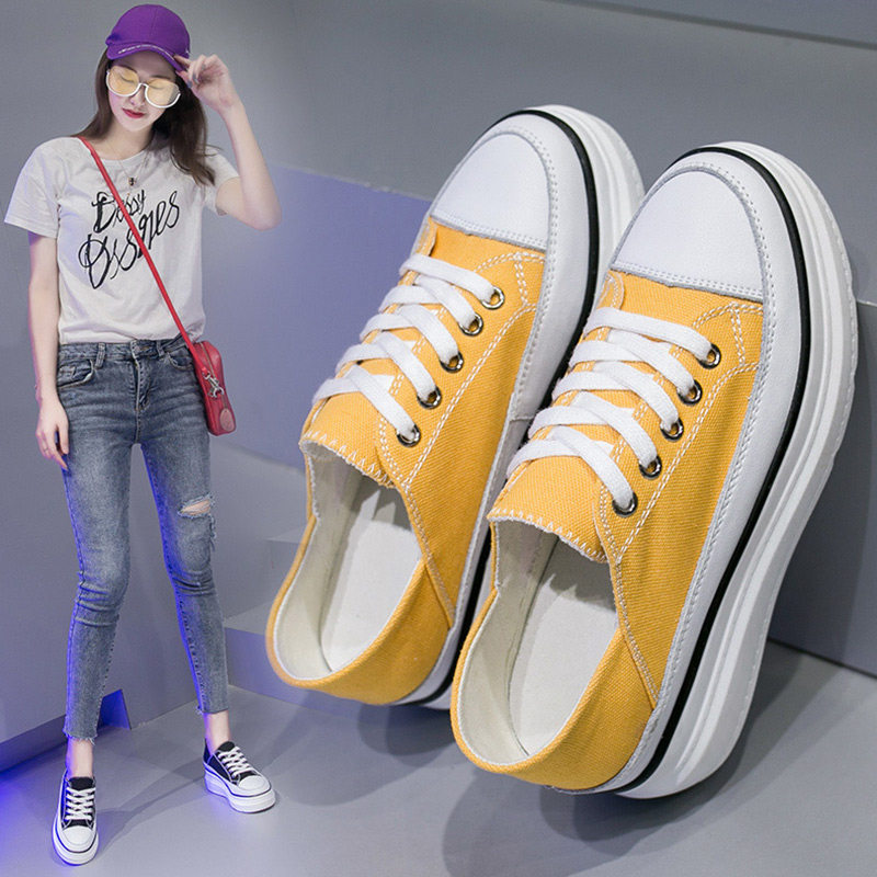 Canvas shoes women 2021 Spring Korean Edition The thickness of the bottom Versatile The increase in shoes A pedal summer Shoe of sponge cakein the Women's Shoes, Low shoe, Leisure shoes category - from Buy2taobao.com to provide professional Taobao agent buy service