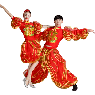 打鼓服演出服男女成人舞龙中国风民族表演服装红灯笼伴舞舞台服装
