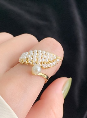 珍珠翅膀设计感 戒指女开口可调节 轻奢小众精致食指戒高级感饰品