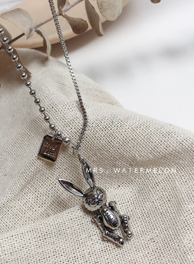 冷淡风小兔子手链ins小众设计幸运兔吊牌土酷饰品情侣手链潮个性