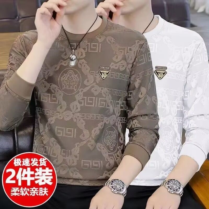 长袖+圆领+印花+时尚+男士+体恤