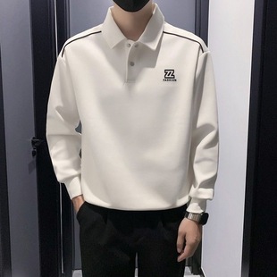 卫衣男2025新款春秋款痞帅风翻领拼色polo衫潮流重磅长袖春装外套