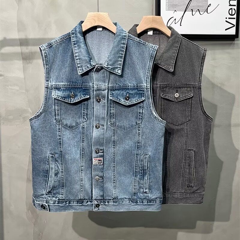 潮牌工装外套牛仔马甲男户外马夹